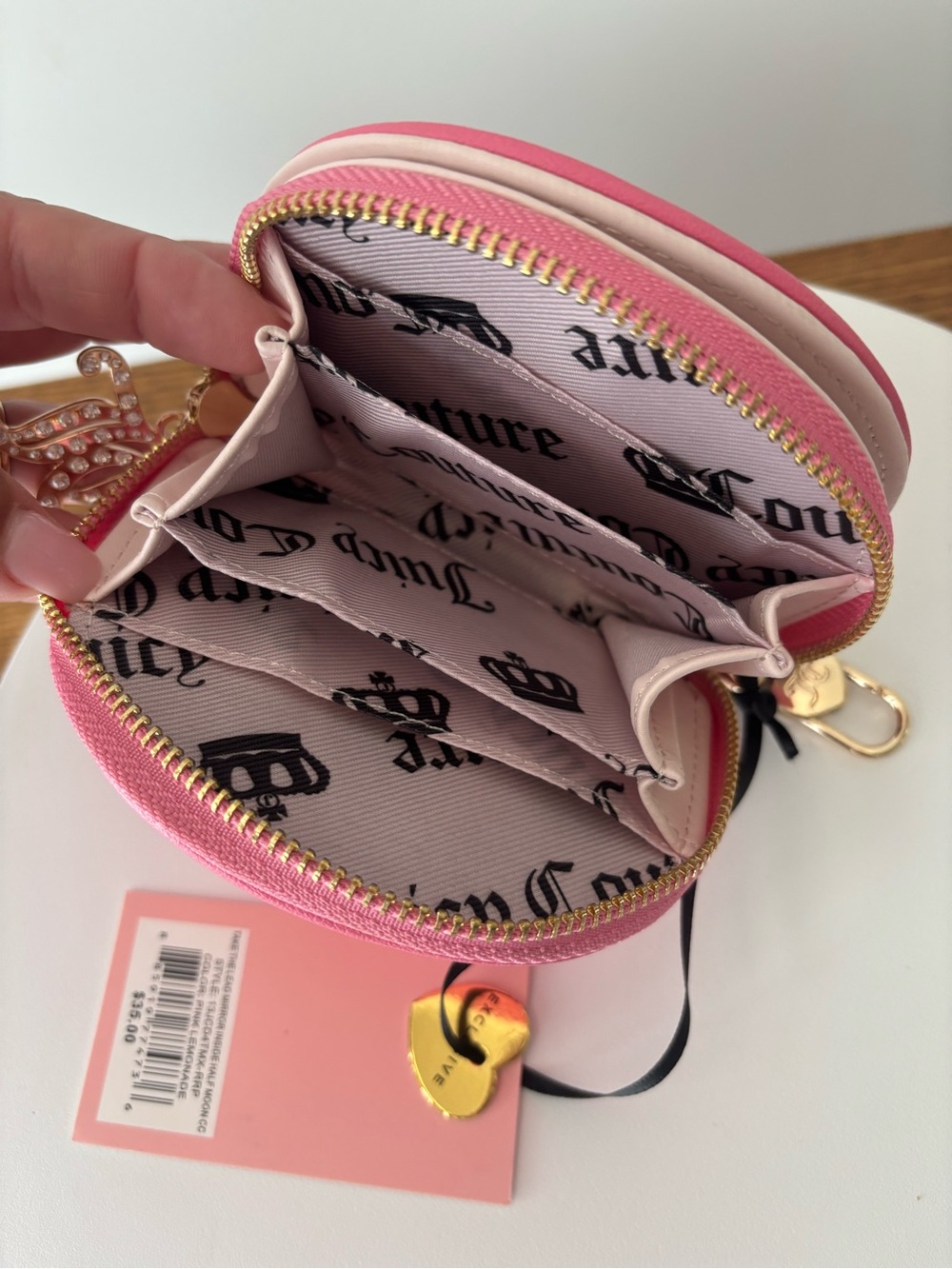 JUICY COUTURE Pink Lemonade Take The Lead Mirror Inside Half Moon CC Case. NWT - Picture 6 of 7